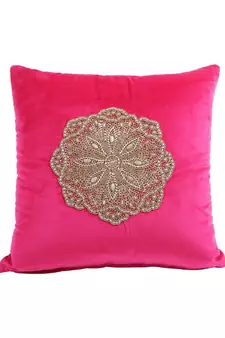 Eyda Velvet Fuchsia Color Beaded Cushion Cover Set of 2