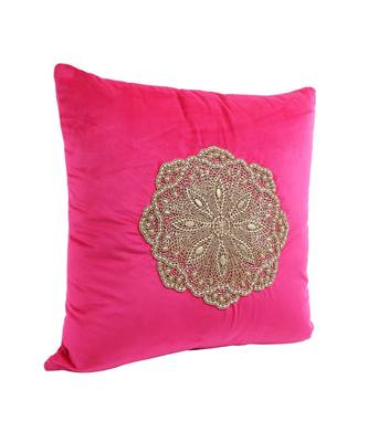 Eyda Velvet Fuchsia Color Beaded Cushion Cover Set of 2 4