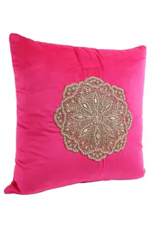 Eyda Velvet Fuchsia Color Beaded Cushion Cover Set of 2
