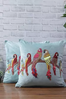 Eyda Velvet Aqua Color Beaded Sequin Cushion Cover Set of 2
