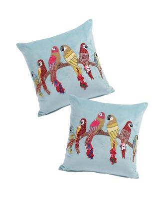 Eyda Velvet Aqua Color Beaded Sequin Cushion Cover Set of 2 4