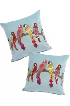 Eyda Velvet Aqua Color Beaded Sequin Cushion Cover Set of 2