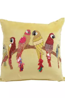 Eyda Velvet Yellow Color Beaded Sequin Cushion Cover Set of 2