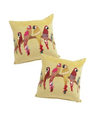 Eyda Velvet Yellow Color Beaded Sequin Cushion Cover Set of 2 4