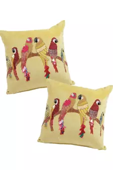 Eyda Velvet Yellow Color Beaded Sequin Cushion Cover Set of 2