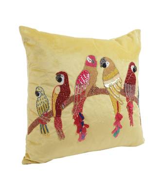 Eyda Velvet Yellow Color Beaded Sequin Cushion Cover Set of 2 5