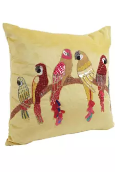 Eyda Velvet Yellow Color Beaded Sequin Cushion Cover Set of 2