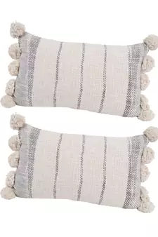 Eyda Jute Cotton Pom Pom Cushion Covers Set of 2