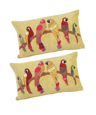 Eyda Velvet Yellow Color Beaded Sequin Cushion Cover Set of 2 3