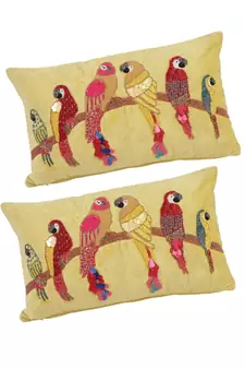 Eyda Velvet Yellow Color Beaded Sequin Cushion Cover Set of 2