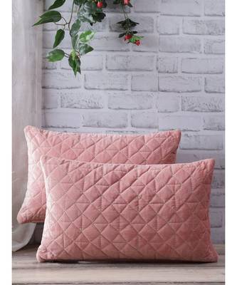 Eyda Super Soft Velvet Peach Color Set of 2 Quilted Cushion Cover 2