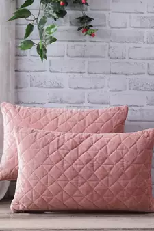 Eyda Super Soft Velvet Peach Color Set of 2 Quilted Cushion Cover