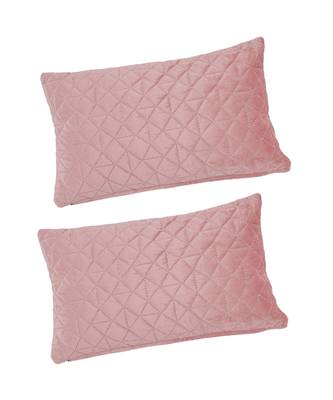 Eyda Super Soft Velvet Peach Color Set of 2 Quilted Cushion Cover 4