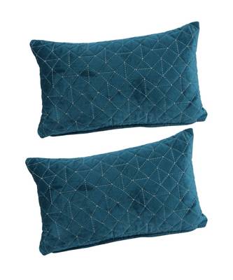 Eyda Super Soft Velvet Blue Color Set of 2 Quilted Cushion Cover 3
