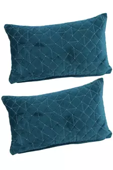 Eyda Super Soft Velvet Blue Color Set of 2 Quilted Cushion Cover