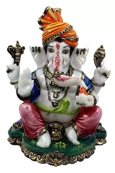 ESVAR STONECRAFT Poly Resin Hand Made Sculpture of Pagdi Ganesh