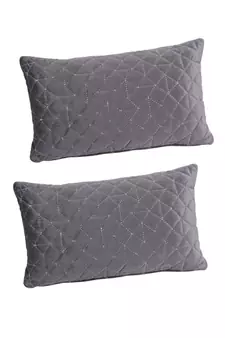 Eyda Super Soft Velvet grey Color Set of 2 Quilted Cushion Cover
