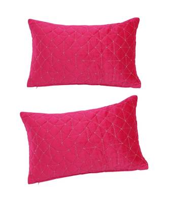 Eyda Super Soft Velvet Fuchsia Color Set of 2 Quilted Cushion Cover 3