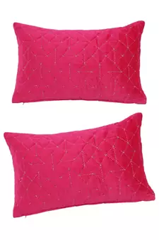 Eyda Super Soft Velvet Fuchsia Color Set of 2 Quilted Cushion Cover