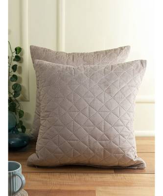 Eyda Velvet Grey Color Set of 2 Quilted Cushion Cover 2
