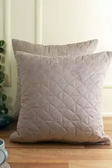 Eyda Velvet Grey Color Set of 2 Quilted Cushion Cover