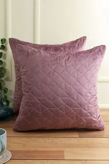 Eyda Velvet Purple Color Set of 2 Quilted Cushion Cover