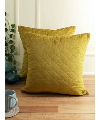 Eyda Velvet Olive Color Set of 2 Quilted Cushion Cover 1