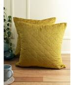 Eyda Velvet Olive Color Set of 2 Quilted Cushion Cover