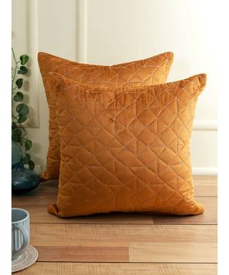 Eyda Velvet Rust Color Set of 2 Quilted Cushion Cover 1