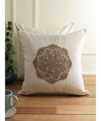 Eyda Velvet Ivory Color Set of 2 Quilted Cushion Cover 1