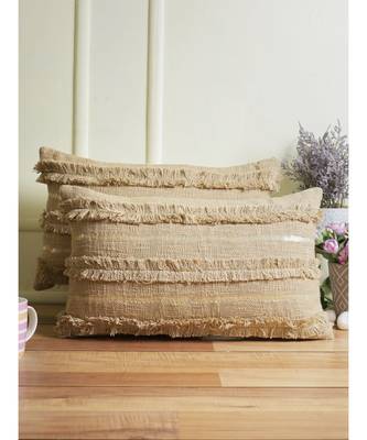 Eyda Set of 2 Khaki Color Cotton Cushion Cover 3