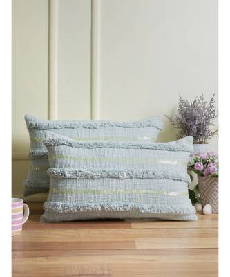 Eyda Set of 2 Sky Blue Color Cotton Cushion Cover 3