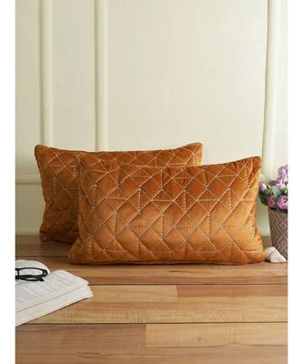 Eyda Super Soft Rust Color Set of 2 Quilted Cushion Cover 2