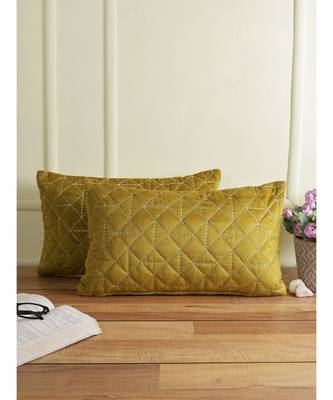 Eyda Super Soft Olive Green Color Set of 2 Quilted Cushion Cover 3
