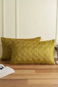 Eyda Super Soft Olive Green Color Set of 2 Quilted Cushion Cover