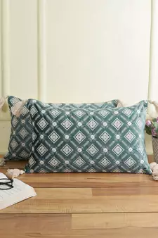 Eyda Super Soft Green Color Set of 2 Embroidered Cushion Cover