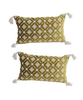 Eyda Super Soft Green Color Set of 2 Embroidered Cushion Cover 1