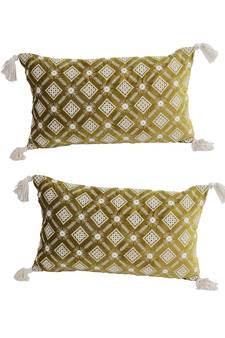Eyda Super Soft Green Color Set of 2 Embroidered Cushion Cover