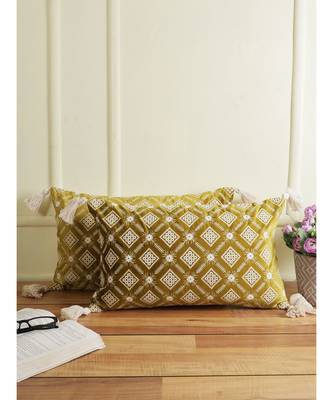 Eyda Super Soft Green Color Set of 2 Embroidered Cushion Cover 3