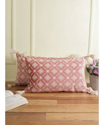 Eyda Super Soft Pink Color Set of 2 Embroidered Cushion Cover 3