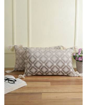 Eyda Super Soft Grey Color Set of 2 Embroidered Cushion Cover 3