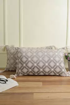 Eyda Super Soft Grey Color Set of 2 Embroidered Cushion Cover