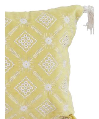 Eyda Super Soft Yellow Color Set of 2 Embroidered Cushion Cover 1