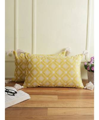 Eyda Super Soft Yellow Color Set of 2 Embroidered Cushion Cover 2