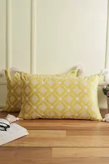 Eyda Super Soft Yellow Color Set of 2 Embroidered Cushion Cover