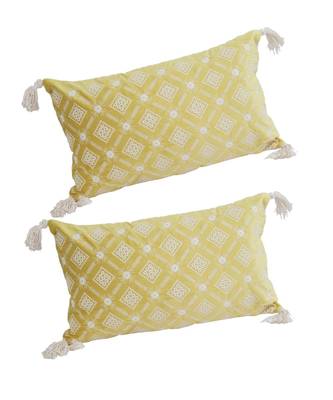 Eyda Super Soft Yellow Color Set of 2 Embroidered Cushion Cover 5