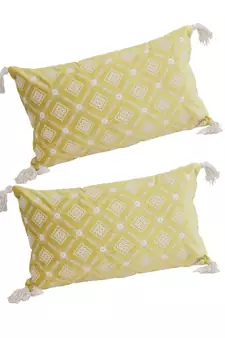 Eyda Super Soft Yellow Color Set of 2 Embroidered Cushion Cover