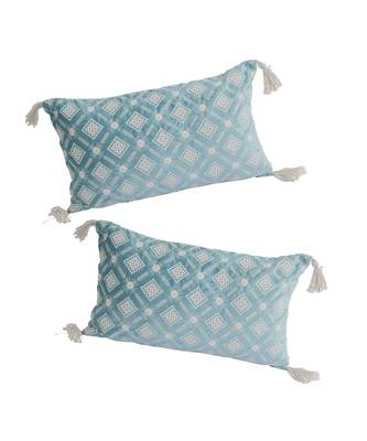 Eyda Super Soft Turquoise Blue Color Set of 2 Embroidered Cushion Cover 1