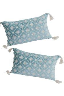 Eyda Super Soft Turquoise Blue Color Set of 2 Embroidered Cushion Cover