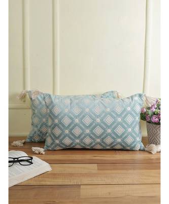 Eyda Super Soft Turquoise Blue Color Set of 2 Embroidered Cushion Cover 3